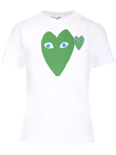 Comme Des Garçons Play Green Heart T-shirt In White