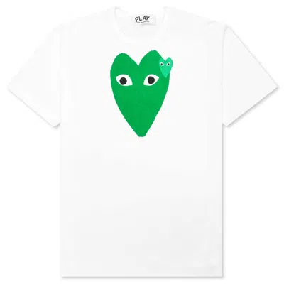 Pre-owned Comme Des Garçons Play Green Hearts T-shirt In White