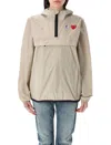 Comme Des Garçons Play K-way Half Zip Jacket Red Heart In Beige
