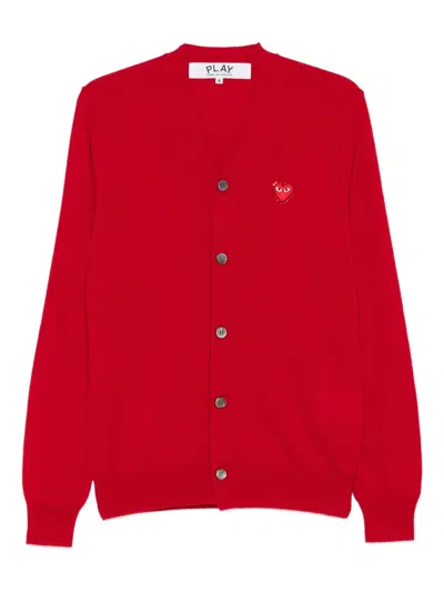 COMME DES GARÇONS PLAY HEAR-EMBLEM RHINESTONE-EMBELLISHMENT CARDIGAN