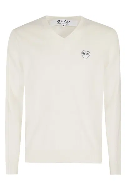 Comme Des Garçons Play Hear Patch Knitted Jumper In White