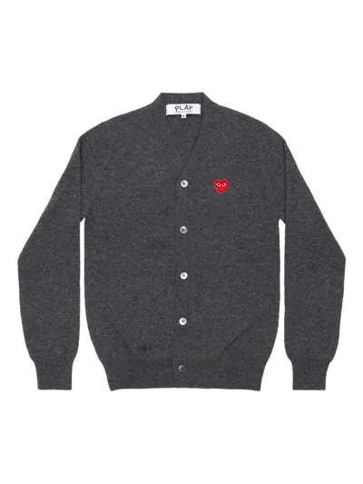 Comme Des Garçons Play Heart-appliqué Cardigan In Gray