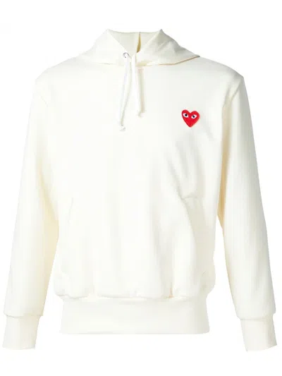 Comme Des Garçons Play Heart Appliqué Cotton Hoodie In White