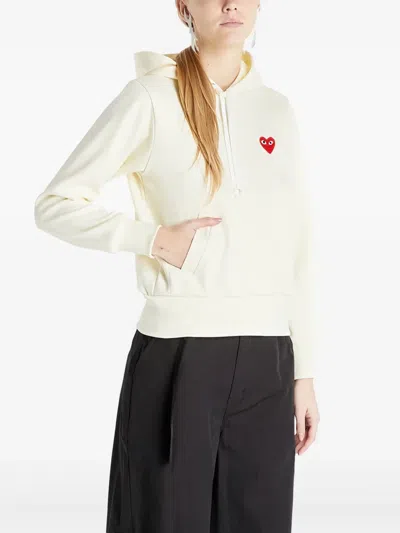Comme Des Garçons Play Heart-appliqué Hoodie In White