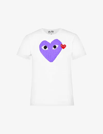 Comme Des Garçons Play Comme Des Garcons Play Womens Purple Heart-appliqué Slim-fit Cotton-jersey Top