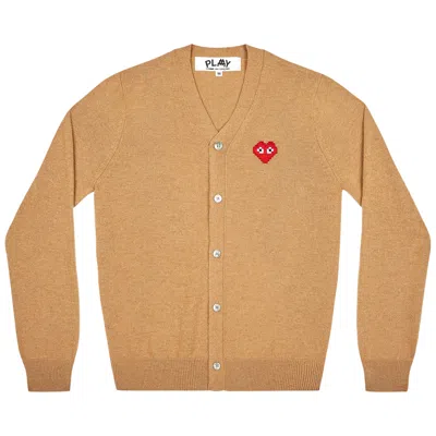 Pre-owned Comme Des Garçons Play Heart Cardigan 'camel' In Tan