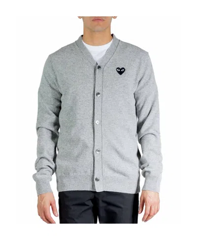 Comme Des Garçons Play Heart Decal Cardigan In Gray