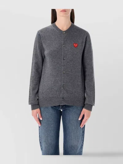 Comme Des Garçons Play Heart Detail Cardigan Round Collar In Gray