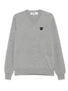 Comme Des Garçons Play Heart-embellished V-neck Sweater In Gray