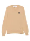 Comme Des Garçons Play Heart-embellished V-neck Sweater In Neutral
