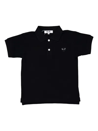 Comme Des Garçons Play Kids' Heart-emblem Polo Shirt In Black