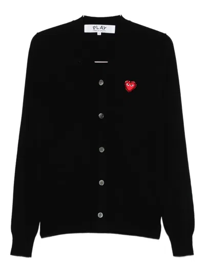 Comme Des Garçons Play Heart-emblem Rhinestone-embellishment Cardigan In Black