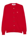 Comme Des Garçons Play Heart-emblem Rhinestone-embellishment Cardigan In Red