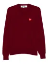 Comme Des Garçons Play Heart-emblem V-neck Sweater In Red