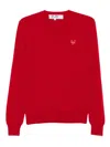 Comme Des Garçons Play Heart-emblem V-neck Sweater In Red