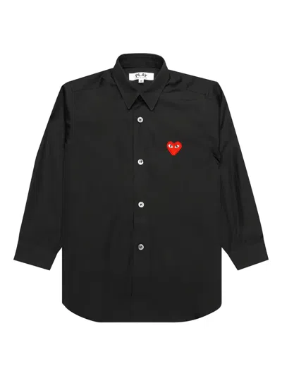 Comme Des Garçons Play Kids' Heart-embroidered Button-up Shirt In Black