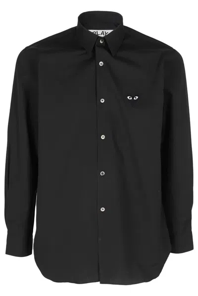 Comme Des Garçons Play Heart Logo Embroidered Buttoned Shirt In Black