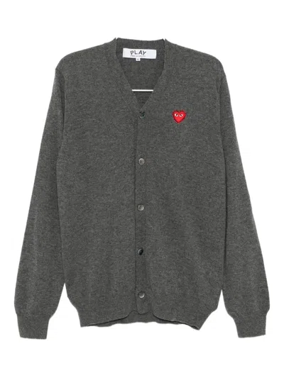 Comme Des Garçons Play Heart-embroidered Cardigan In Gray