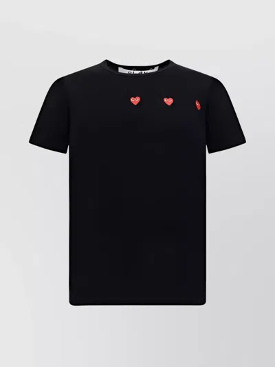 Comme Des Garçons Play Heart Embroidered Cotton T-shirt Monochrome Pattern In Black