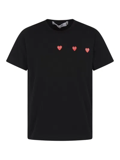 Comme Des Garçons Play Heart Embroidered Crewneck T In Black