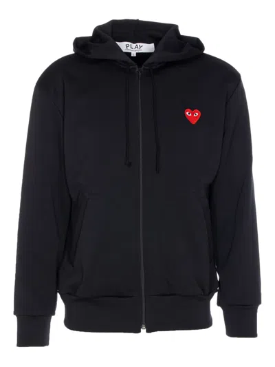 Comme Des Garçons Play Heart-embroidered Hoodie In Blue