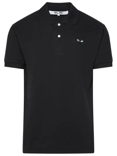 Comme Des Garçons Play Heart Embroidered Polo Shirt In Black