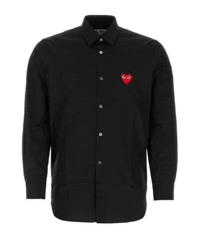 Comme Des Garçons Play Heart Embroidered Shirt In Black