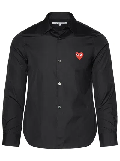 Comme Des Garçons Play Heart Embroidered Shirt In Black