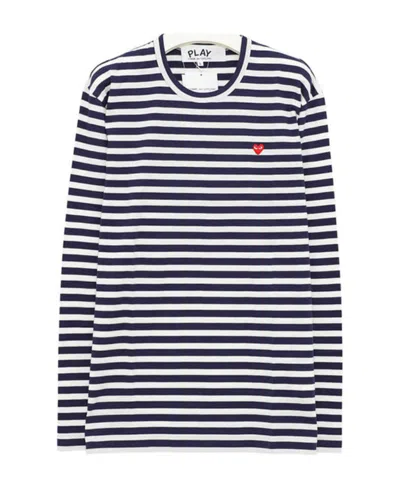 Comme Des Garçons Play Heart-embroidered Striped T-shirt In White
