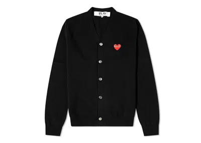 Pre-owned Comme Des Garçons Play Heart Fine Knit Wool Cardigan In Black/red