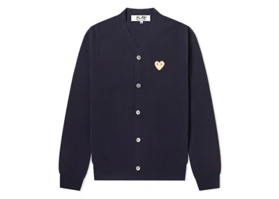 Pre-owned Comme Des Garçons Play Heart Fine Knit Wool Cardigan In Navy Blue/beige