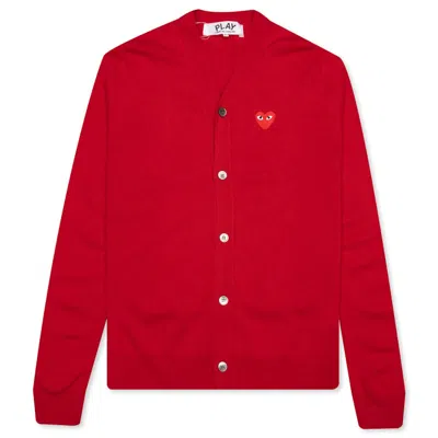 Pre-owned Comme Des Garçons Play Heart Knit Cardigan Sweater In Red