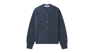 Pre-owned Comme Des Garçons Play Heart Logo Cardigan Sweater In Navy Blue
