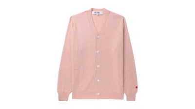 Pre-owned Comme Des Garçons Play Heart Logo Cardigan Sweater In Pale Pink