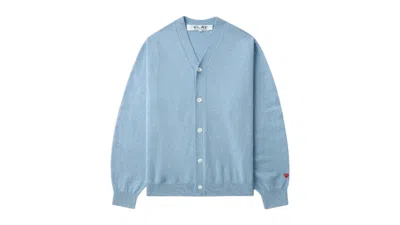 Pre-owned Comme Des Garçons Play Heart Logo Cardigan Sweater In Sky Blue