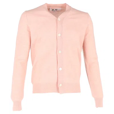 Comme Des Garçons Play Heart Logo-patch Cardigan In Pink Wool