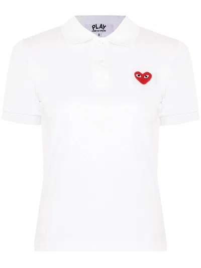 Comme Des Garçons Play Heart Logo-patch Polo Shirt In White