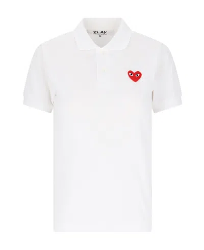 Comme Des Garçons Play Heart Logo Patch Short-sleeved Polo Shirt In White