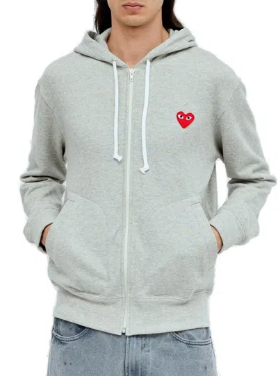 Comme Des Garçons Play Heart Logo Patch Zip In Grey