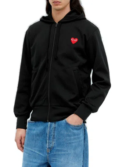 Comme Des Garçons Play Heart Logo Patch Zip-up Hoodie In Black
