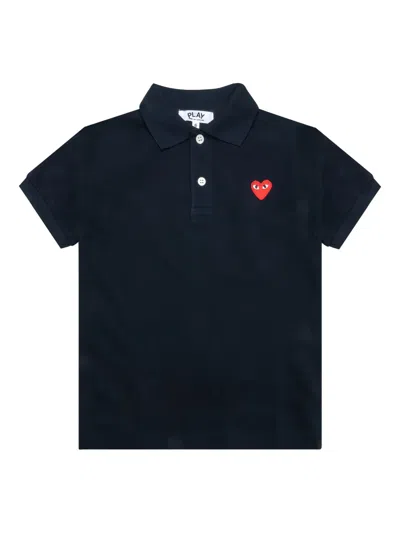 Comme Des Garçons Play Kids' Heart-logo Polo Shirt In Blue