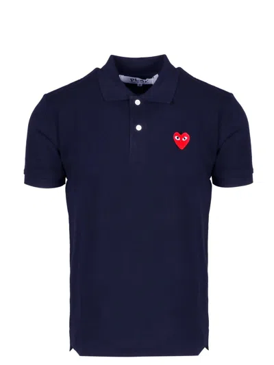 Comme Des Garçons Play Heart Logo Polo Shirt In Navy