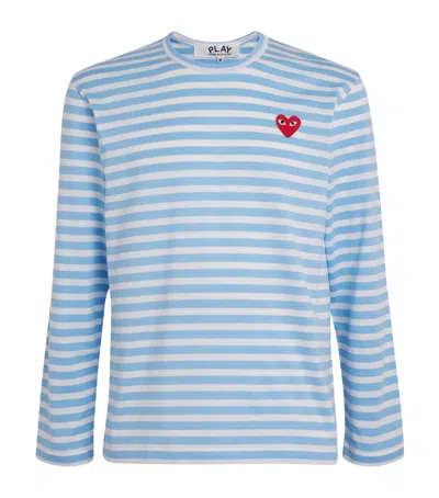 Comme Des Garçons Play Heart Logo Striped T-shirt In Blue