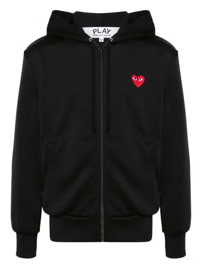 Comme Des Garçons Play Heart-logo Zip-up Hoodie In Black