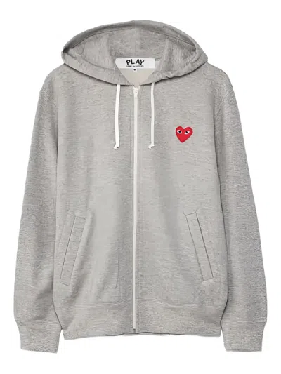 Comme Des Garçons Play Heart-logo Zip-up Hoodie In Gray