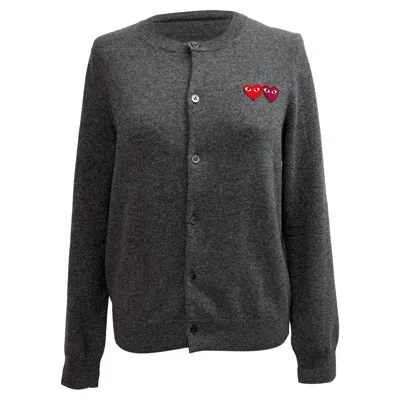 Comme Des Garçons Play Heart Logo-patch Cardigan In Grey Wool In Gray