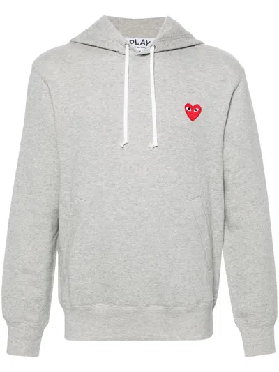 Comme Des Garçons Play Unisex Light Grey Cotton Hoodie With Red Heart