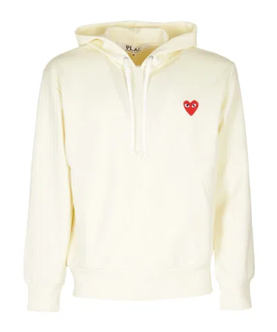 Comme Des Garçons Play Heart-motif Drawstring Hoodie In White