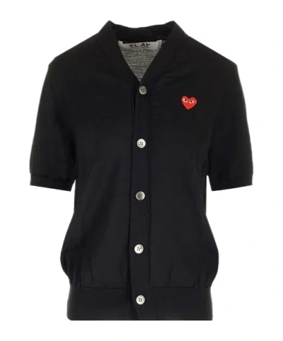 Comme Des Garçons Play Heart Motif Short Sleeved Cardigan In Black