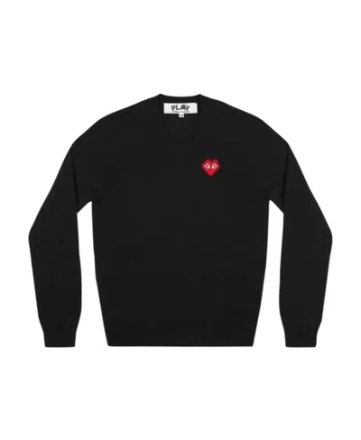Comme Des Garçons Play Heart-motif V-neck Jumper In Black